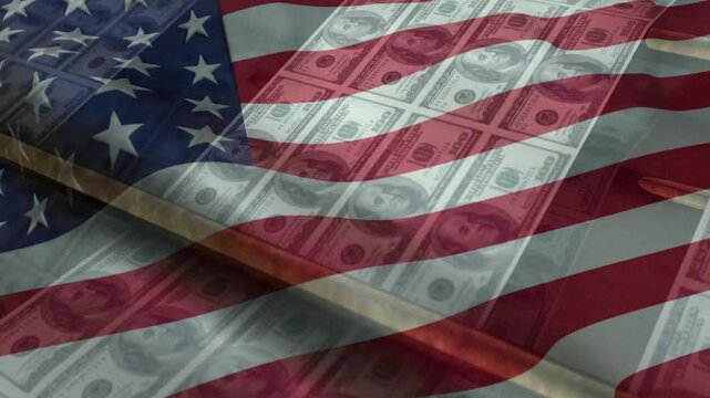 USA Dollars Banknotes Money Printing Process dollar cash work investment machine print concept video with USA Flag background