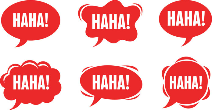 Red haha comic speech bubble set funny laughter chat balloons pop art style message icons vector illustration isolated collection