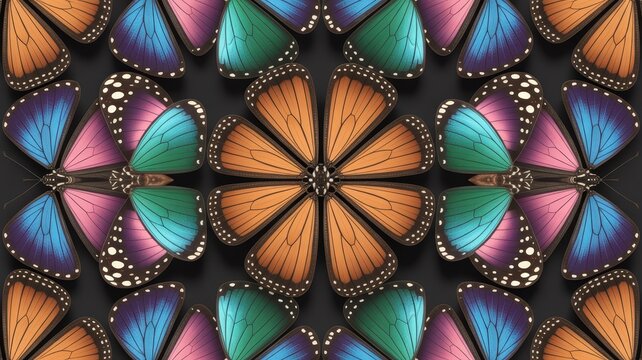 Symmetrical Kaleidoscope Pattern of Colorful Butterfly Wings.
