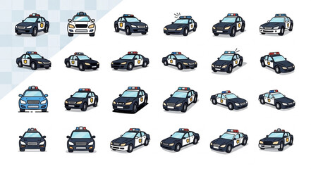 Collection of police cars and taxis in various styles. © Sosi