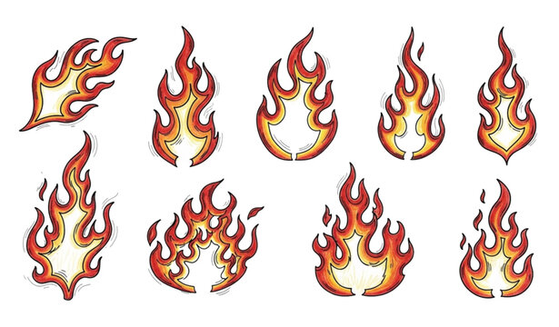 Y2K aesthetic flame grunge hand drawn sticker set