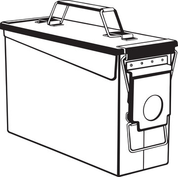 Metal ammo box storage container illustration in perspective view for tactical and military gear