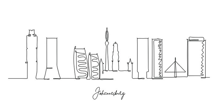 Minimalist black line art illustration showcasing the distinct skyline of Johannesburg a vibrant city known for its unique architecture and culture