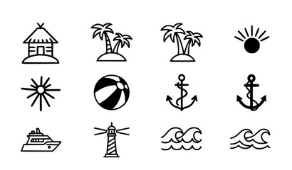 Obraz premium Modern minimal beach vacation solid vector icons