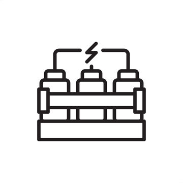 Grid battery icon. Utility-scale BESS technology, representing energy storage systems, lithium-ion cell banks, renewable grid stability, frequency regulation hardware, and electrical engineering.