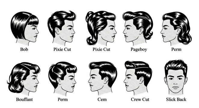 Vintage Hairstyles for Men and Women Illustrated.