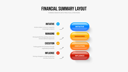 Fototapeta premium Marketing Showcase Four Option Diagram Slide Design. Service Performance Frame Template Vector Illustration. Company Development 4 Step Infographic Presentation Layout.