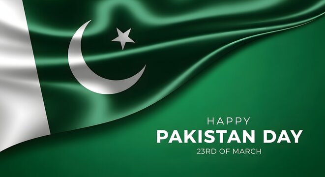 Happy Pakistan Day 23rd March Banner with Waving Pakistan Flag Background
