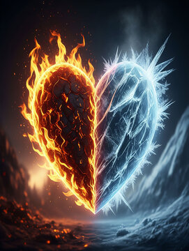 Clash of elements: fire and ice hearts in cosmic battle