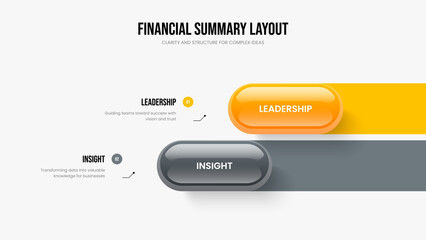 Fototapeta premium Financial Visualization Slide Layout Vector Illustration. Corporate Showcase 2 Step Infographic Frame Template. Market Performance Two Option Diagram Presentation Design.