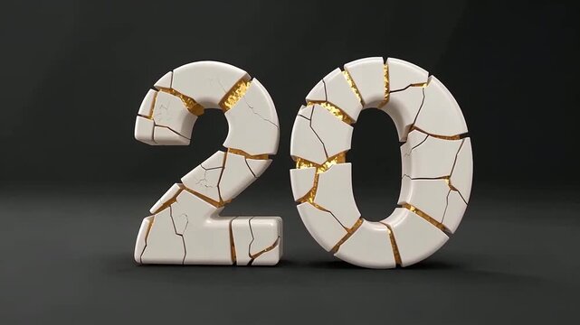 Cracked White Number Sculptures Show Twenty and Thirty.