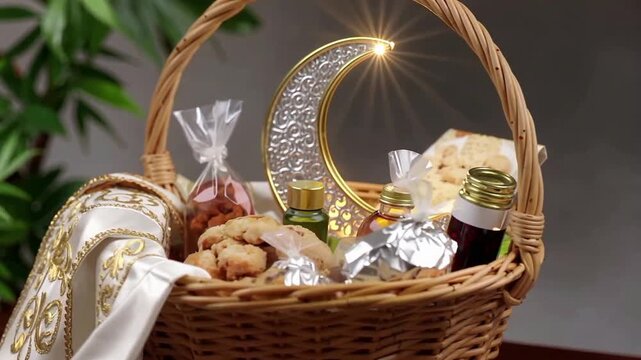 Delicate Gift Basket Full Of Treats For Celebration.