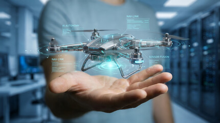 Miniature Smart Drone Hovering with Holographic Sensor Fusion Data
