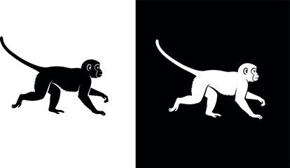 Monkey silhouettes vector, walking monkey illustration, primate artwork, black and white design, wildlife background, exotic animal icon, nature scenery © Masud World