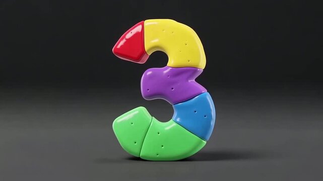 Colorful Number Three Sculpture Built from Pieces.