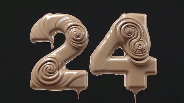 Shiny metallic numbers twenty four on dark background close up.