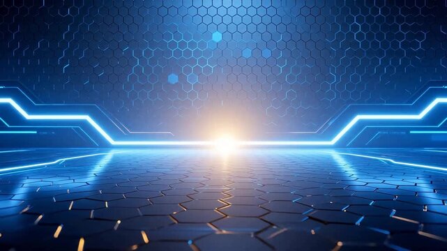 Futuristic blue hexagonal corridor