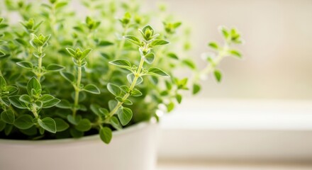 Fototapeta premium Fresh oregano plant growing in a white pot