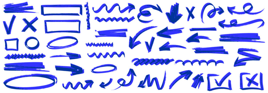 Modern underline and arrow collection with highlight marker effect, dynamic underline and arrow on paper, colorful highlight marker shapes and pen lines.