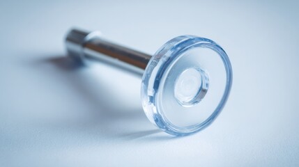 Obraz premium Clear Plastic Razor Cap on Sterile Surface With Wide Negative Space Highlighting Simplicity and Function