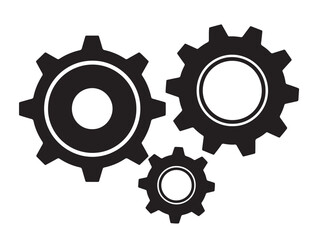 Three interlocking gears in a minimalist black and white design. Vector