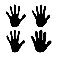 Obraz premium Four distinct black handprint symbols arranged neatly on a plain white canvas