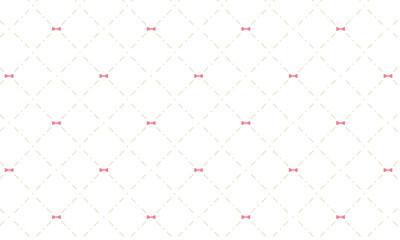 ドットを挟んだラインでかこまれたリボン入りのひし形の網目模様