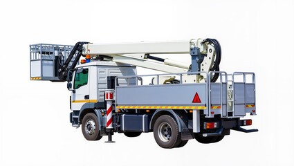 Aerial lift bucket truck with hydraulic telescopic boom and stabilizer outriggers