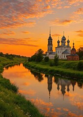 Obraz premium Serene sunset over river