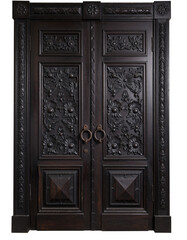 Antique Carved Wooden Entry Door Isolated on White