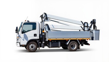 Aerial lift bucket truck with hydraulic telescopic boom and stabilizer outriggers