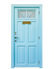 Charming Blue Cottage Door with Window Isolated