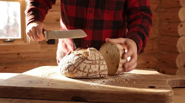 carpenter cutting  bread