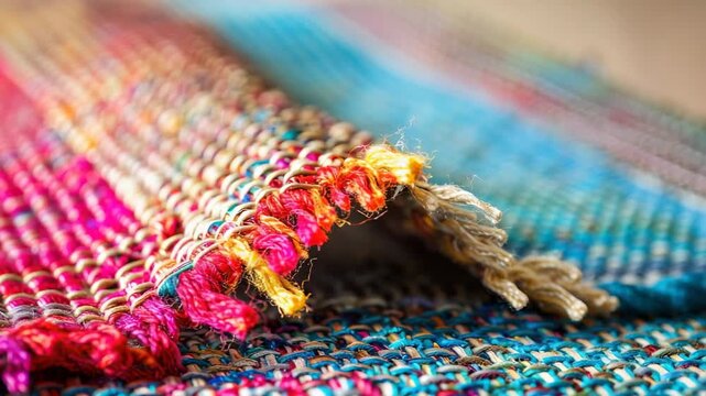 Close-up of multicolored woven textile with vibrant threads