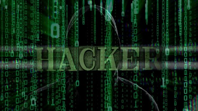 Digital Code falling and Computer Hacker attack cyber security. Hackers and malware hackers laptops dangerous digital code binary code background.