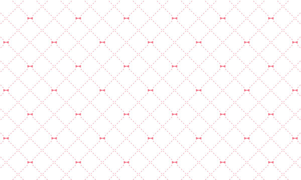 リボンマークから広がるクロスしないひし形の破線の格子柄