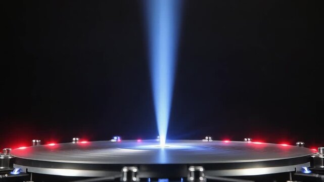 Positron beam striking a thin material target, causing annihilation events recorded as gamma