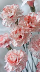 White and pink-edged carnations in bloom