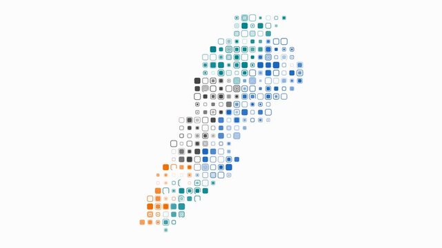 Lebanon animated country shape. Pulsating colored dots on the map of the country. Large size rounded square blocks. Digital style Lebanon map on white background. Stylish animation video.