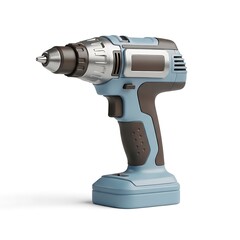 A blue cordless drill with a silver chuck on a white background
