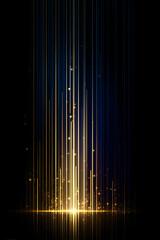 Obraz premium Subtle abstract data stream at bottom with golden blue particles and vast dark space