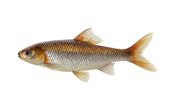 Photorealistic golden shiner fish with detailed scales and fins isolated on a transparent background