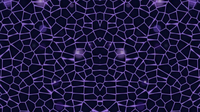 Purple Voronoi Pattern with Geometric Shapes and Dark Background.