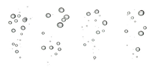 set black water bubble oxygen air isolated on a white background. underwater clear liquid. bubbles flowing up to the water surface. drop air in water