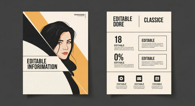 Modern editable infographic templates with woman illustration and sample text for various uses