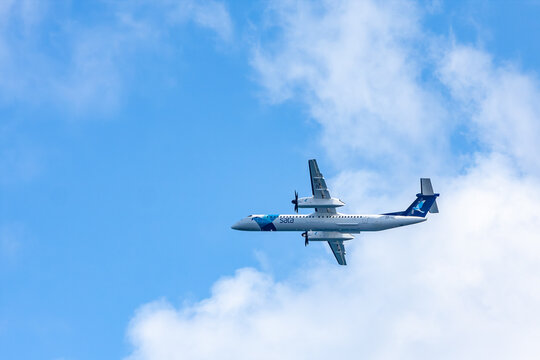 SATA Azores Airlines aircraft in flight against blue sky