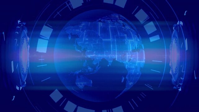 Abstract technology background. with Globe Earth Sphere Hologram Blue Animation.
