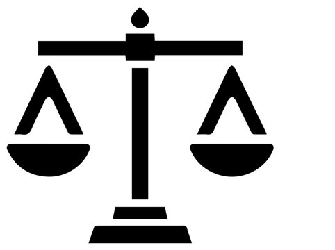 Black silhouette of a triple beam balance scale icon on white background for business and science concepts