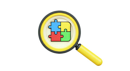 Obraz premium Szkło powiększające nad kolorowymi elementami układanki