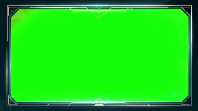 Futuristic glowing digital video screen border overlay featuring a bright chroma key green background for easy content replacement in modern design projects